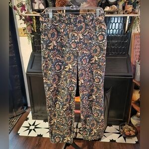 Loft Thin Wale Corduroy Floral Tapestry Pants Blue Floral L High Rise Straight